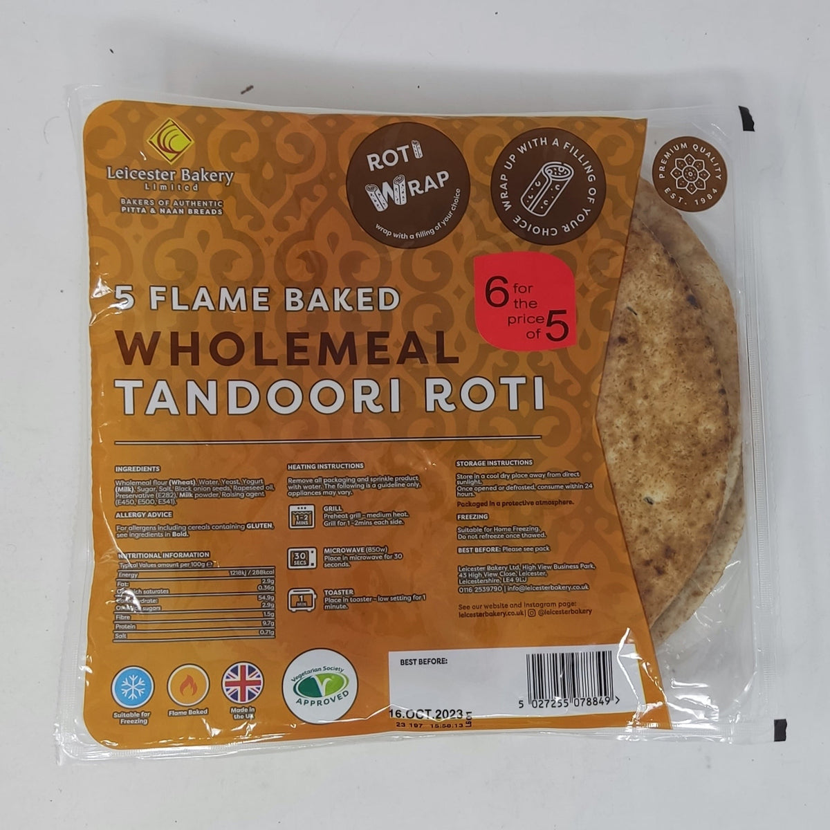 Leicester Bakery Flame Baked Wholemeal Tandoori Roti 5pk Mullaco Online